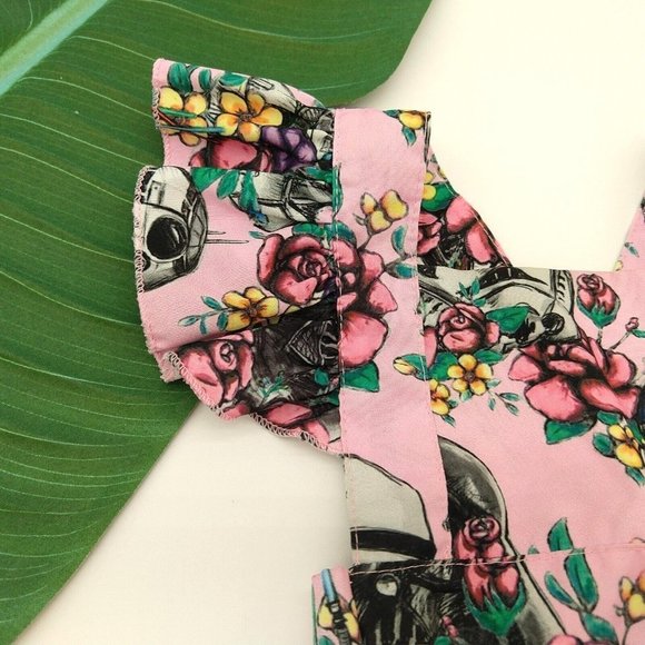 Star Wars Baby Girls One Piece Romper Size 0-3 Months Pink Vader R2D2 Ruffle - Picture 2 of 8